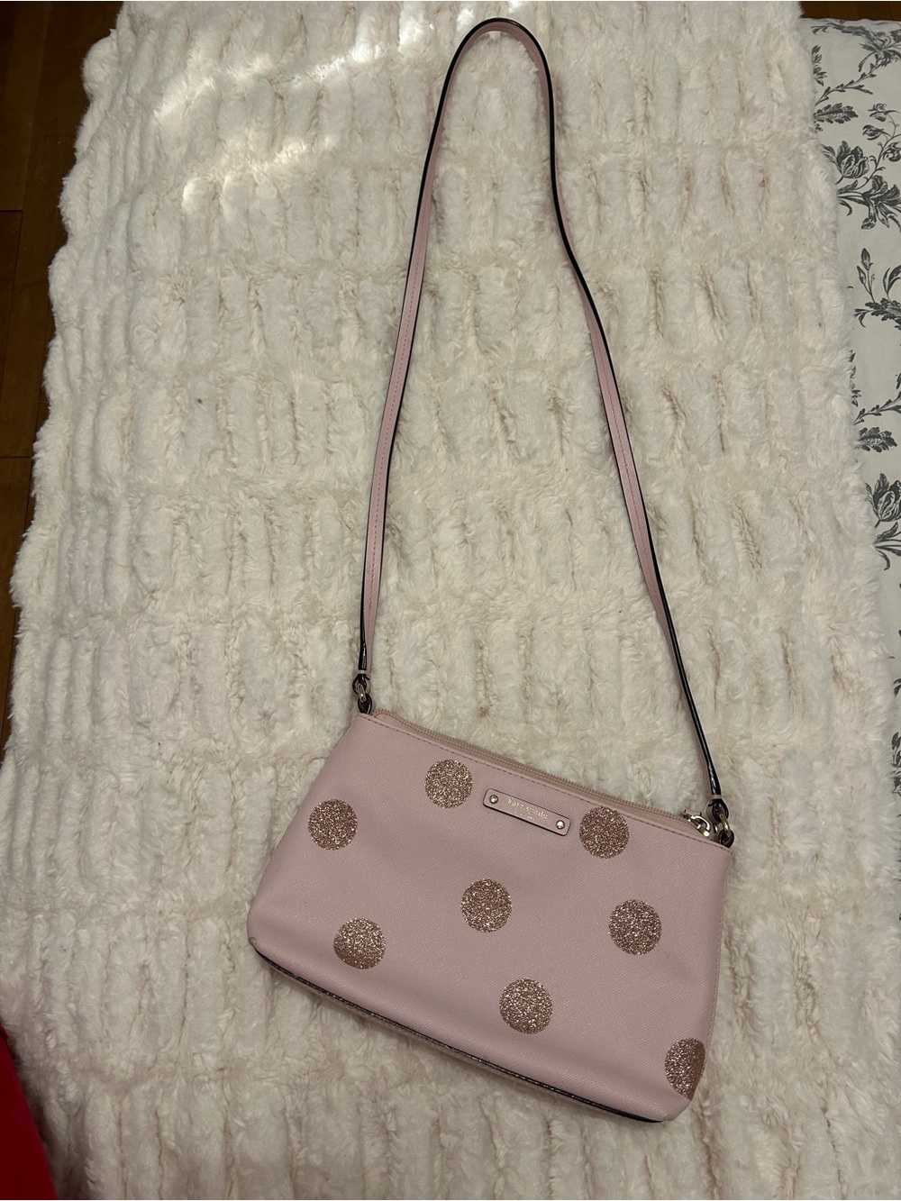 kate spade Rose Pink Glitter Polka Dot Crossbody Bag